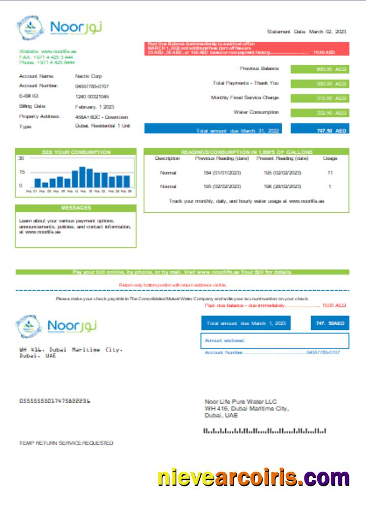 Noor Life Pure Water LLC utility business bill